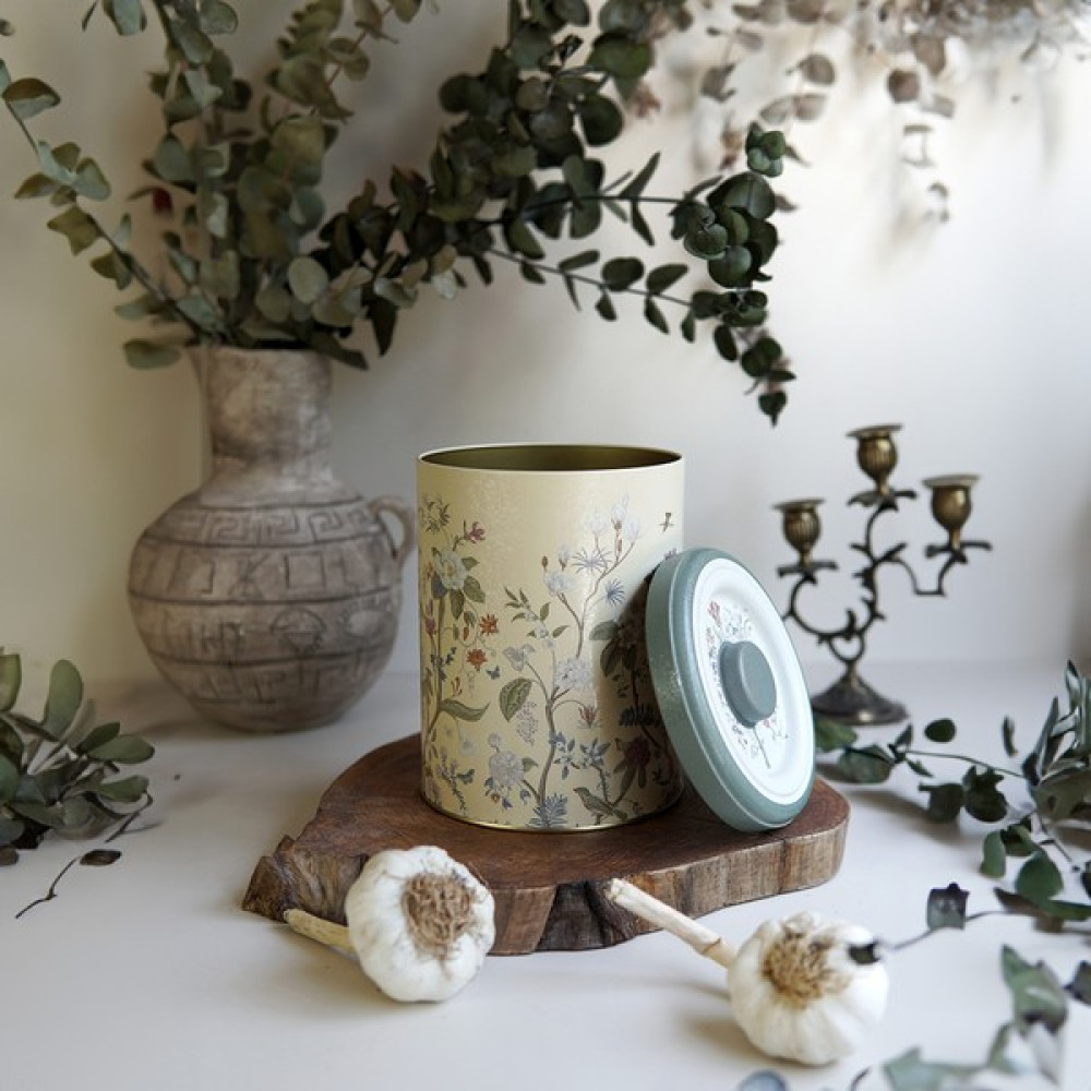 Evle ER188-2E Botanica Yellow Desenli Yuvarlak Metal Saklama Kabı 14 cm Saklama Kapları Fiyatı