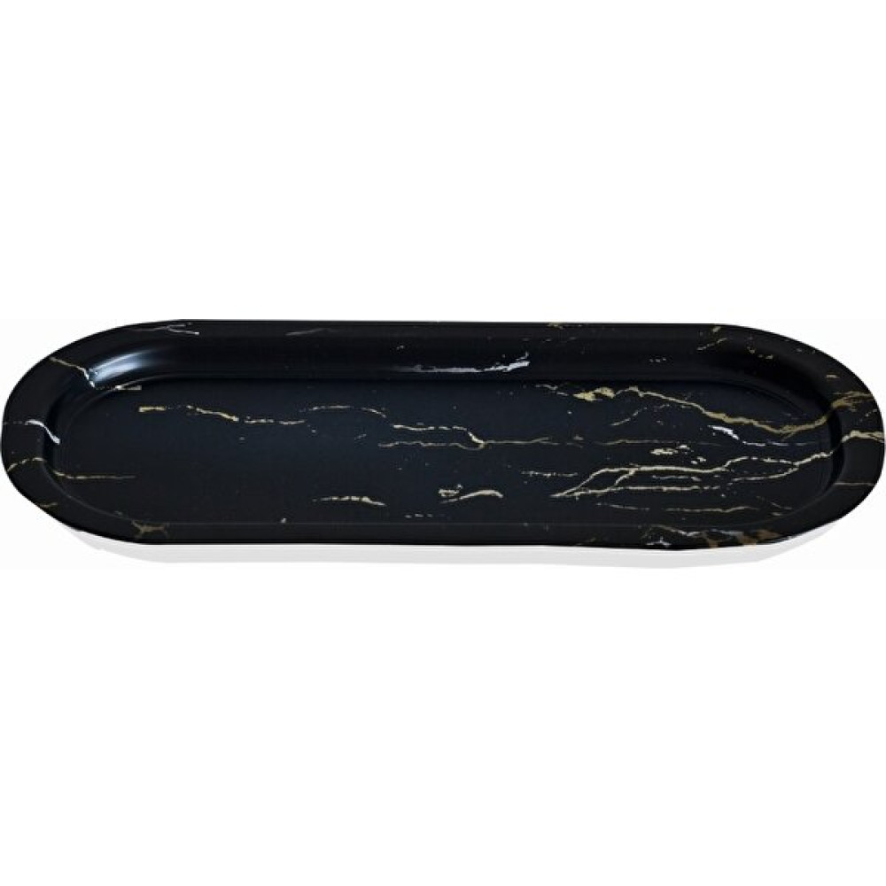 Evle Mermer Desenli 160x350 mm Oval Metal Dekoratif Sunum Tepsisi - Siyah Servis Tepsisi Fiyatı