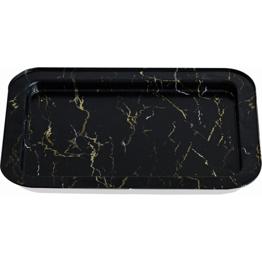 Evle Mermer Desenli 310x430 mm Dikdörtgen Metal Dekoratif Sunum Tepsisi - Siyah Servis Tepsisi Fiyatı