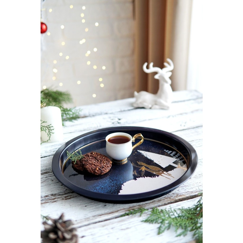 Evle Yılbaşı Temalı Metal Tepsi, 31.5 CM Tepsiler / Fırın Kapları Fiyatı