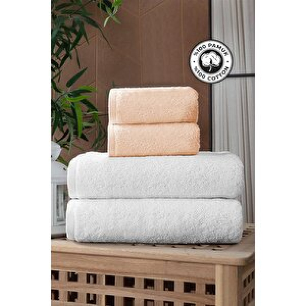 Evlen Home Collection %100 Pamuk 4'lü Banyo Havlu Seti 70x140cm + 50x90cm Otel Havlusu Beyaz Cappuccino Cappuccino Banyo Havlusu Fiyatı