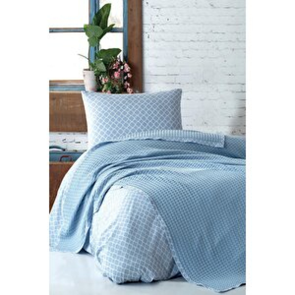 Evlen Home Collection %100 Pamuk Pike Takımı Tek Kişilik 3 Parça Havuzlu Pike Seti / Yatak Örtüsü Mavi Pike & Pike Takımı Fiyatı