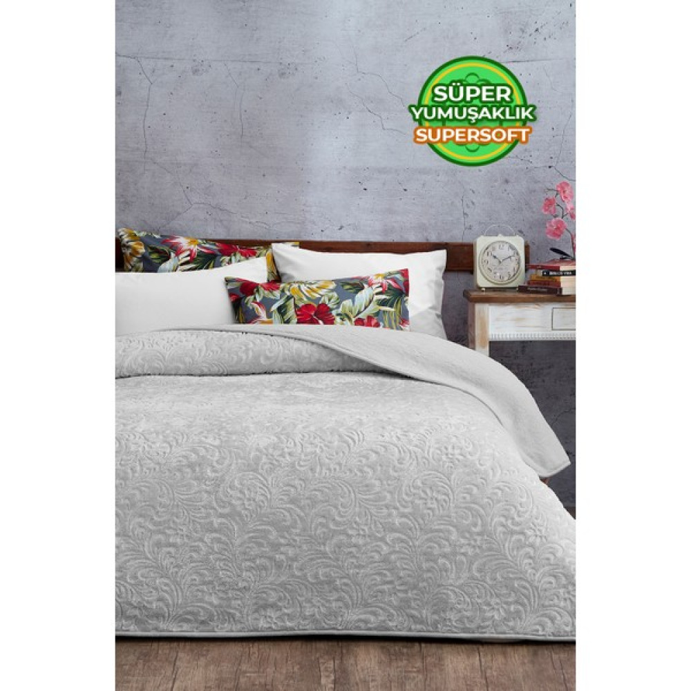 Evlen Home Collection 2.8 kg Embos Baskılı Pamela Kalın Çift Kişilik Battaniye 230X240 cm Gri - 230 x 240 cm Battaniye Fiyatı