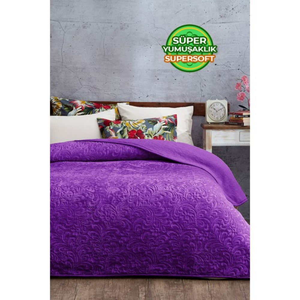 Evlen Home Collection 2.8 kg Embos Baskılı Pamela Kalın Çift Kişilik Battaniye 230X240 cm Mor - 230 x 240 cm Battaniye Fiyatı