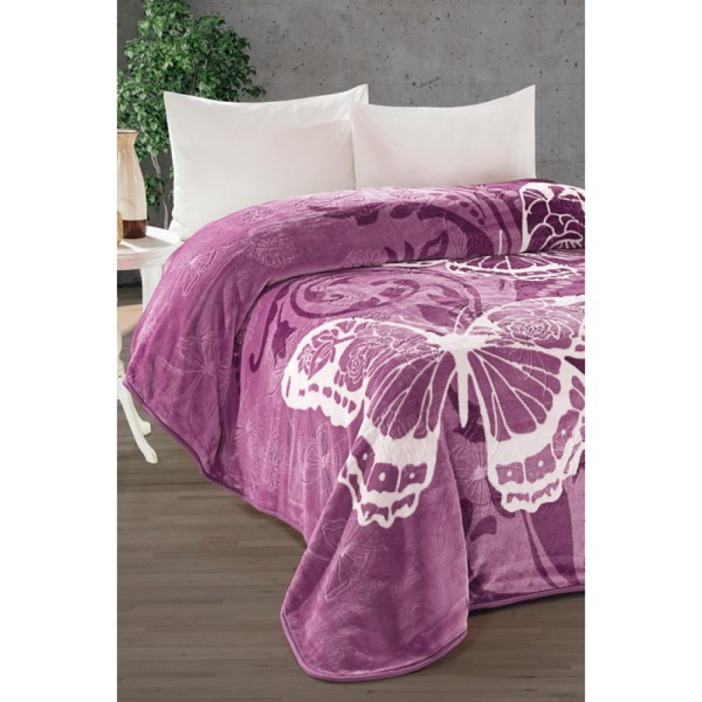 Evlen Home Collection 4 kg Battaniye Supersoft Embos Kalın Yumuşak Peluş Çift Kişilik Yumoş 220X240 cm Kelebek - Lila - 220 x 240 cm Battaniye Fiyatı
