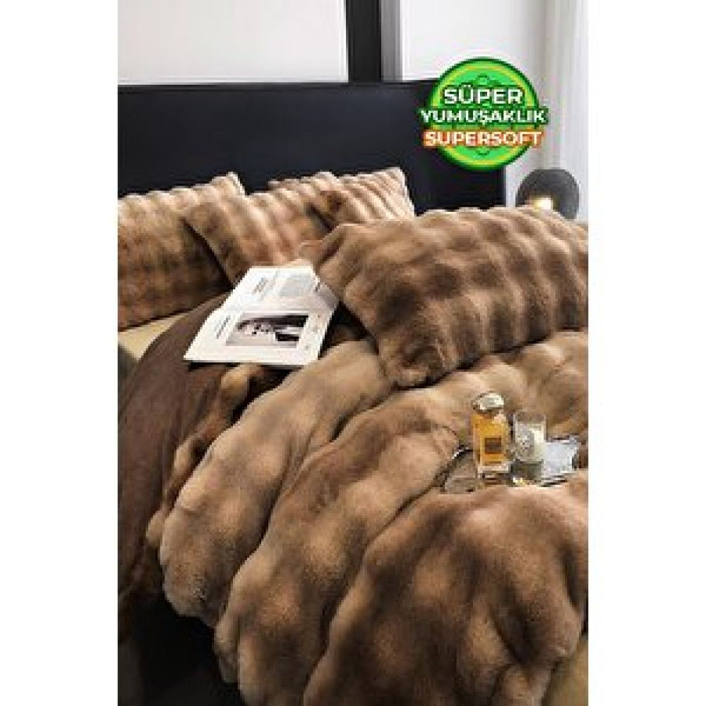 Evlen Home Collection Çift Kişilik Kürk Yorgan Dolgulu Peluş Yumuşak Wellsoft Yatak Örtüsü 3 Parça Set Opus Kahve Yatak Seti / Uyku Seti Fiyatı