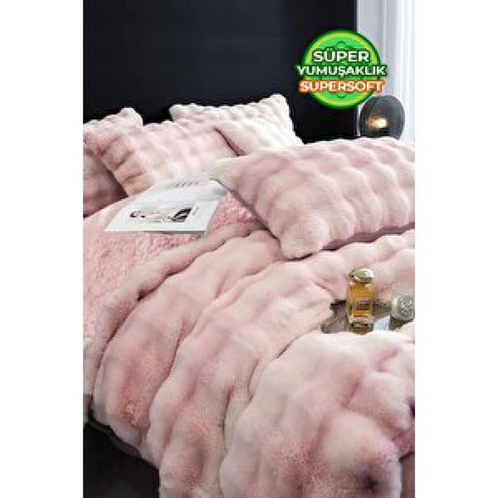 Evlen Home Collection Çift Kişilik Kürk Yorgan Dolgulu Peluş Yumuşak Wellsoft Yatak Örtüsü 3 Parça Set Opus Pudra Yatak Seti / Uyku Seti Fiyatı