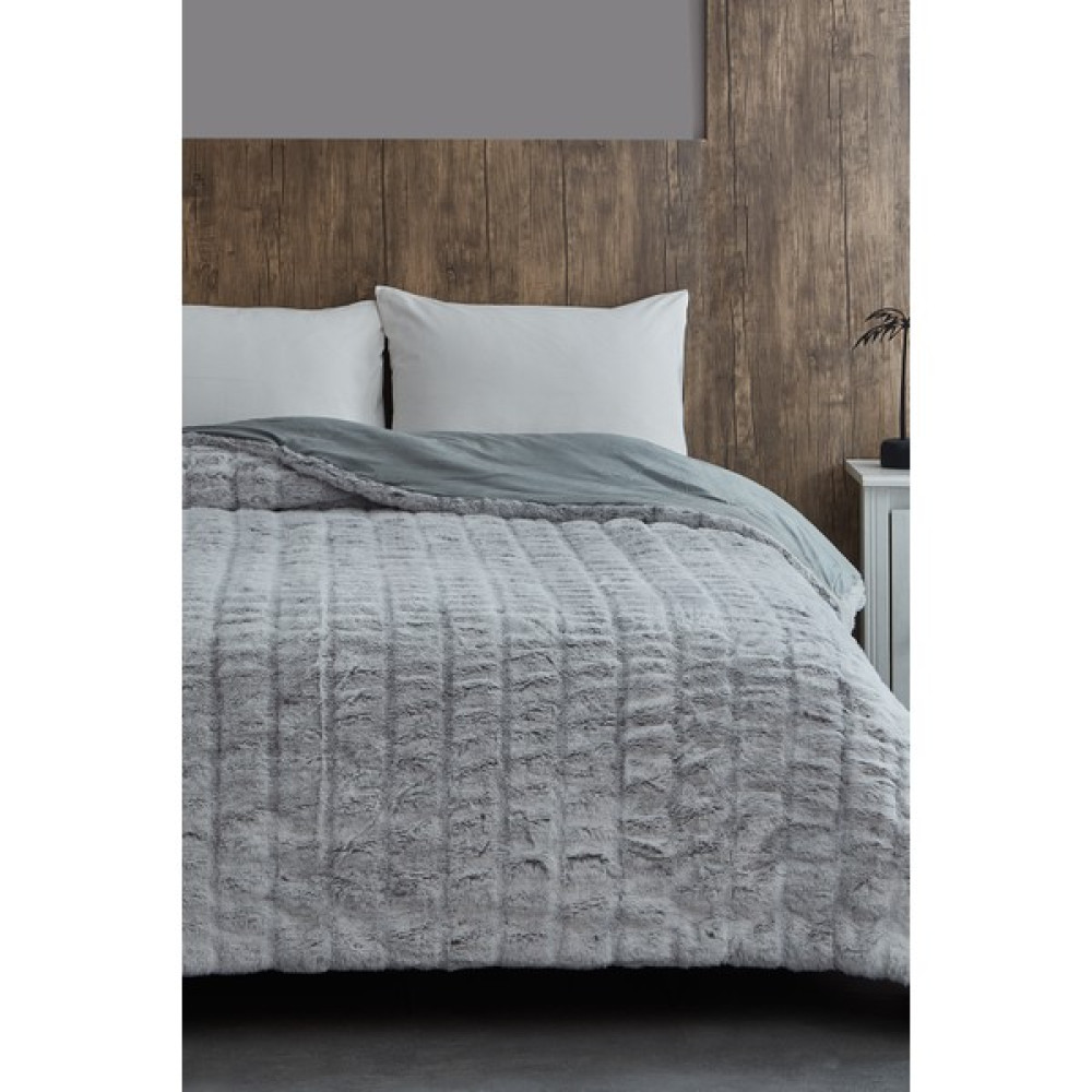 Evlen Home Collection Çift (Taraflı) Kişilik Kürk Yorgan Dolgulu Peluş Yumuşak Kışlık Yatak Örtüsü 1 Parça Set Pera - Gri - 220 x 240 cm Yorgan Fiyatı