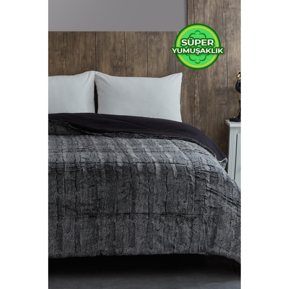 Evlen Home Collection Çift (Taraflı) Kişilik Kürk Yorgan Dolgulu Peluş Yumuşak Kışlık Yatak Örtüsü 1 Parça Set Talya - Antrasit - 220 x 240 cm Yorgan Fiyatı