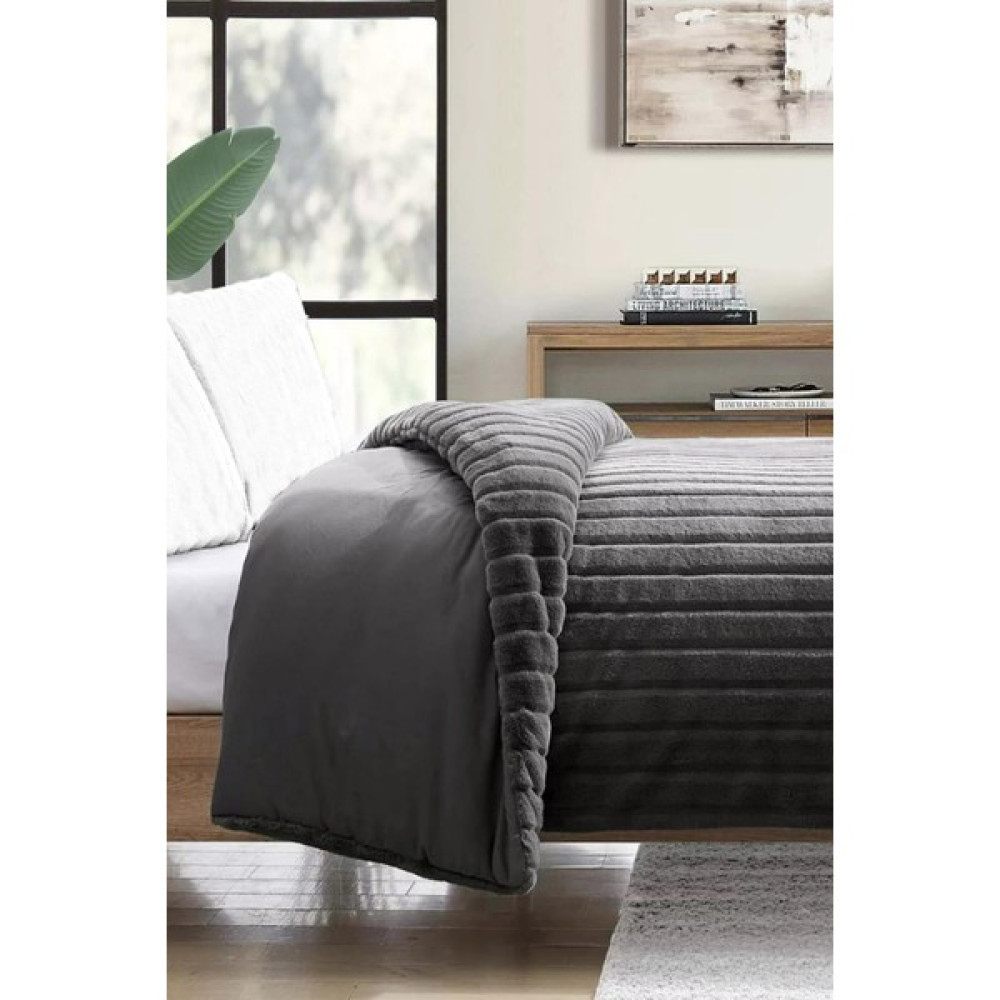 Evlen Home Collection Çift (Taraflı) Kişilik Kürk Yorgan Dolgulu Peluş Yumuşak Wellsoft Yatak Örtüsü 1 Parça Set Linea - Antrasit - 220 x 240 cm Yorgan Fiyatı