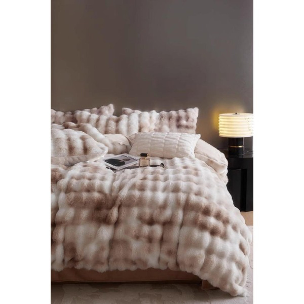 Evlen Home Collection Çift (Taraflı) Kişilik Kürk Yorgan Dolgulu Peluş Yumuşak Wellsoft Yatak Örtüsü 1 Parça Set Paye - Pudra - 220 x 240 cm Yorgan Fiyatı