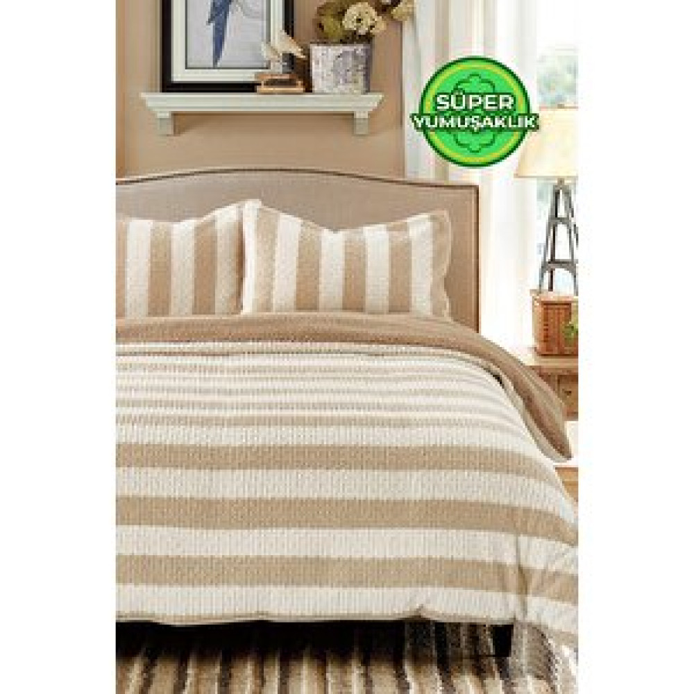 Evlen Home Collection Çift (taraflı) Kişilik Kürk Yorgan Dolgulu Peluş Yumuşak Wellsoft Yatak Örtüsü 3 Parça Set Aura Bej Yatak Seti / Uyku Seti Fiyatı