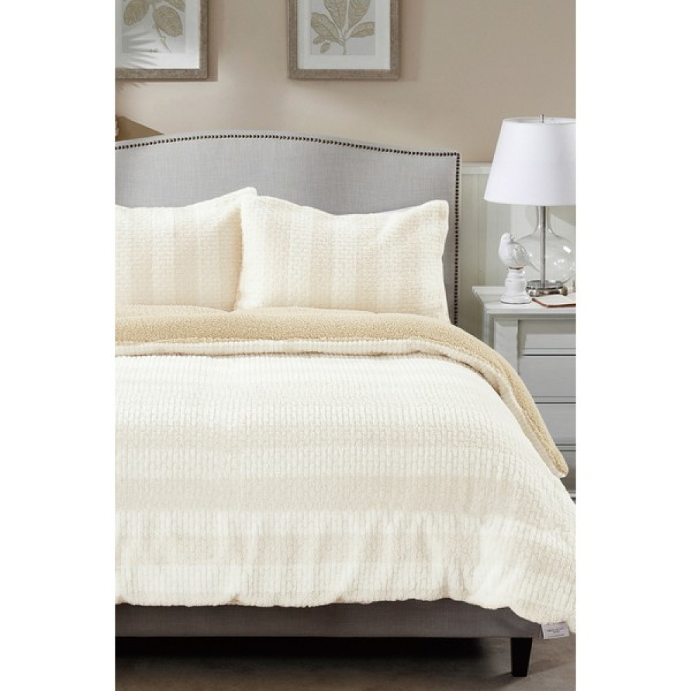 Evlen Home Collection Çift (Taraflı) Kişilik Kürk Yorgan Dolgulu Peluş Yumuşak Wellsoft Yatak Örtüsü 3 Parça Set Aura - Beyaz Yatak Seti / Uyku Seti Fiyatı