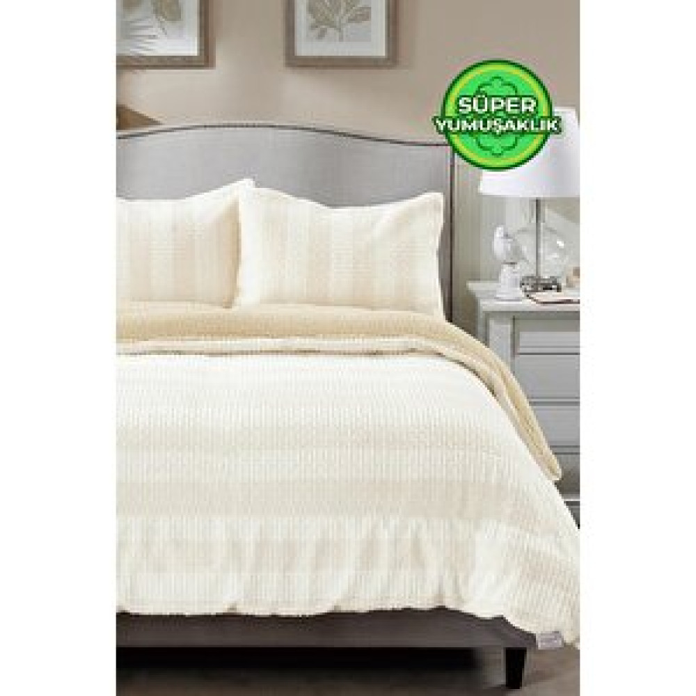 Evlen Home Collection Çift (taraflı) Kişilik Kürk Yorgan Dolgulu Peluş Yumuşak Wellsoft Yatak Örtüsü 3 Parça Set Aura Beyaz Yatak Seti / Uyku Seti Fiyatı