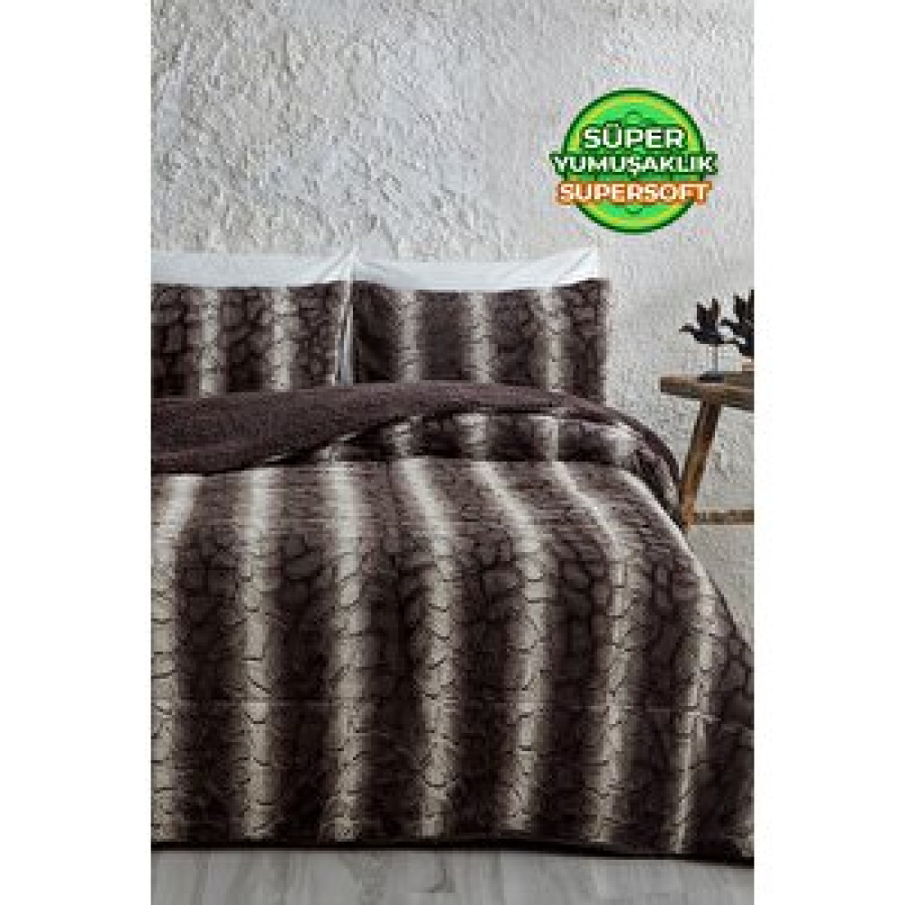 Evlen Home Collection Çift (taraflı) Kişilik Kürk Yorgan Dolgulu Peluş Yumuşak Wellsoft Yatak Örtüsü 3 Parça Set Eter Kahve Yatak Seti / Uyku Seti Fiyatı