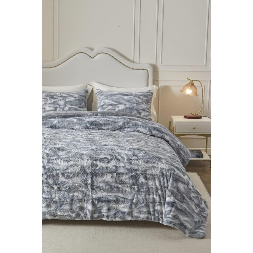 Evlen Home Collection Çift (Taraflı) Kişilik Kürk Yorgan Uyku Seti Yumuşak Dolgulu Wellsoft Peluş 3 Parça Leopar Mia - Antrasit - 220 x 240 cm Yorgan Fiyatı