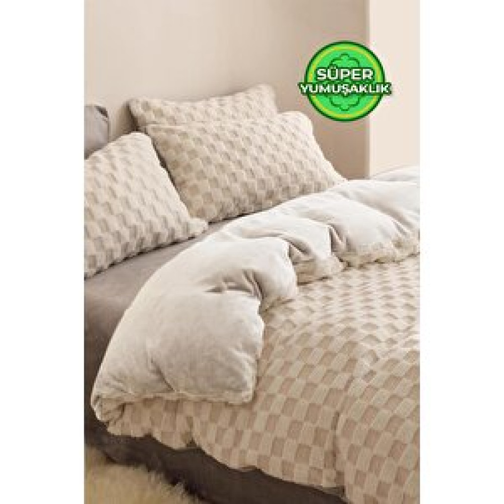 Evlen Home Collection Çift (taraflı) Kişilik Kürk Yorgan Uyku Seti Yumuşak Wellsoft Peluş 3 Parça Polo Krem Yorgan Fiyatı