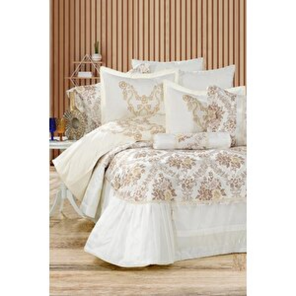 Evlen Home Collection Elfin Çeyiz Seti Nevresimli Yatak Örtüsü Seti Çift Kişilik Dantelli Nevresim Takımı Pamuk 10 Parça Cappuccino Yatak Örtüsü Fiyatı