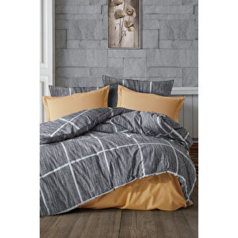 Evlen Home Collection Emily Pamuklu Nevresim Takımı Çift Kişilik (4 Parça) Nevresim Seti Gri Hardal Hardal Nevresim Takımı Fiyatı