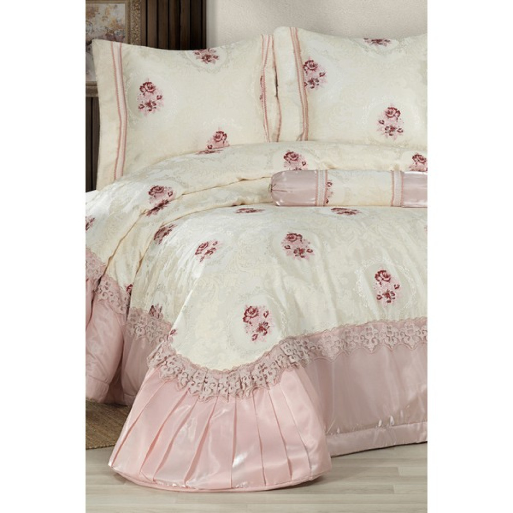 Evlen Home Collection Esila Çift Kişilik Elyaf Dolgulu Pamuk Şönil Yatak Örtüsü Takımı (4 PARÇA) Pudra - Krem - 270 x 260 cm Yatak Örtüsü Fiyatı