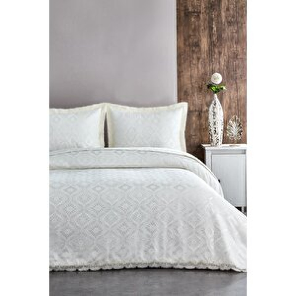 Evlen Home Collection Evia Dantelli Güpürlü Yatak Örtüsü Pike Takımı Çift Kişilik Krem Çeyizlik Günlük Lüks 3 Parça Yatak Örtüsü Fiyatı