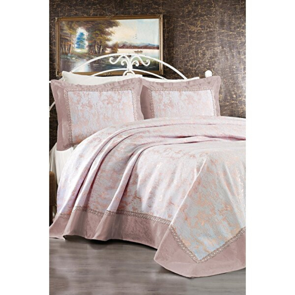 Evlen Home Collection Eylül Dantelli Çift Kişilik Yatak Örtüsü Pudra 6 Parça - 240 x 250 cm Yatak Örtüsü Fiyatı