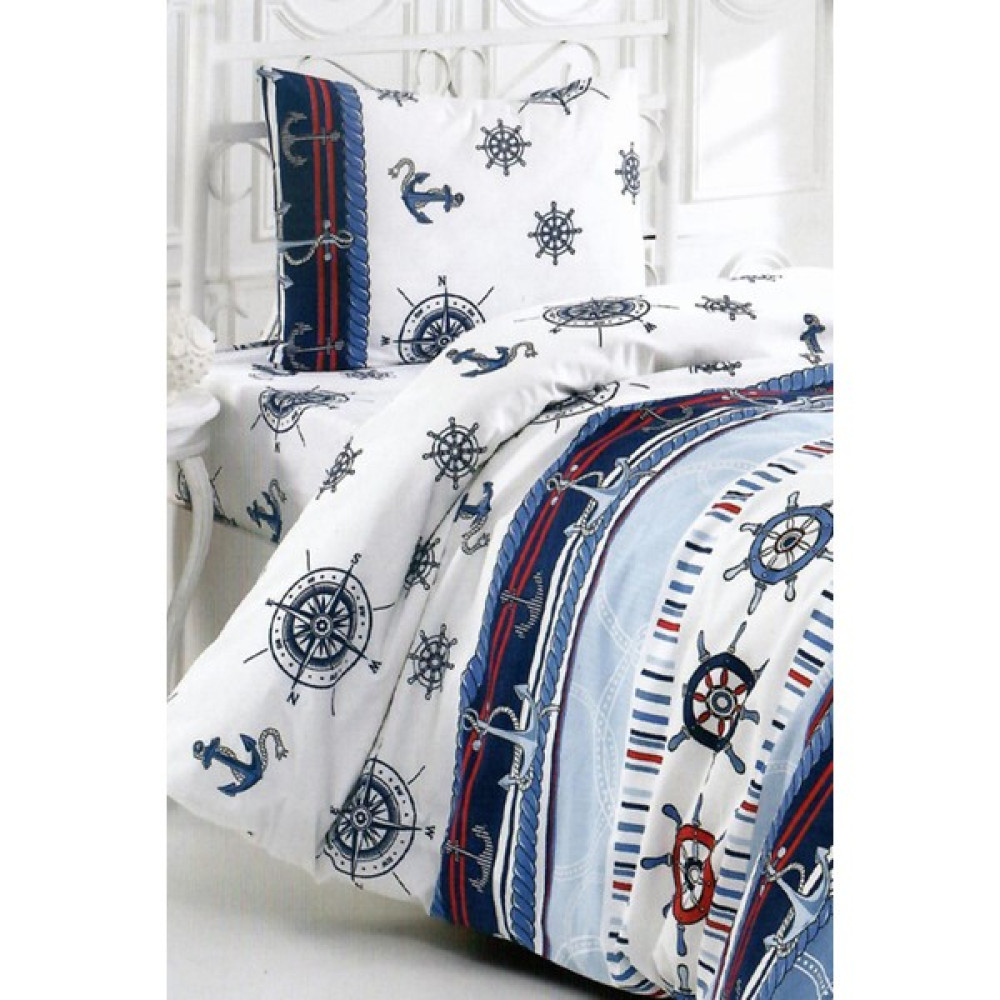 Evlen Home Collection Gemici Pamuklu Nevresim Takımı Tek Kişilik (3 Parça) Nevresim Seti Lacivert/krem - 160 x 220 cm - Mavi Nevresim Takımı Fiyatı