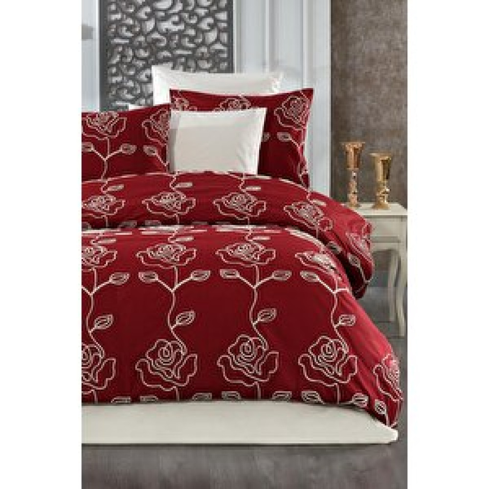 Evlen Home Collection Gül Nakışlı %100 Pamuk Lüks Kalite Nevresim Takımı Çift Kişilik Alya 6 Parça Çeyizlik Set Bordo Nevresim Takımı Fiyatı