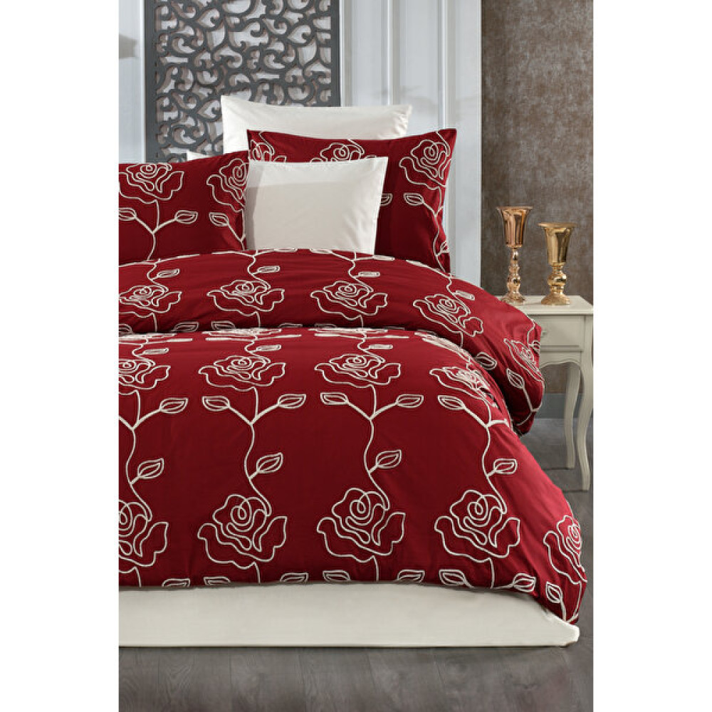 Evlen Home Collection Gül Nakışlı Pamuk Lüks Kalite Nevresim Takımı Çift Kişilik Alya 6 Parça Çeyizlik Set - Bordo - 200 x 230 cm Nevresim Takımı Fiyatı