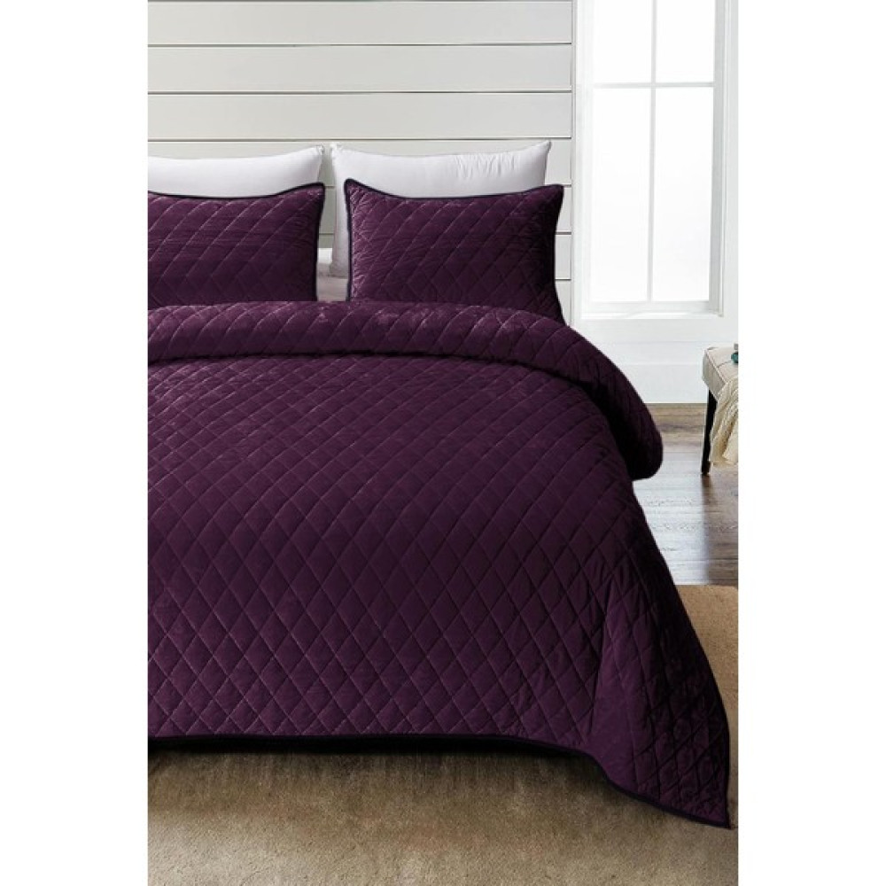 Evlen Home Collection Kapitone Kadife Yatak Örtüsü Seti Çift Kişilik Supersoft 3 Parça Yumuşak Elyaf Dolgulu Çeyizlik - 220 x 240 cm - Lila Yatak Örtüsü Fiyatı