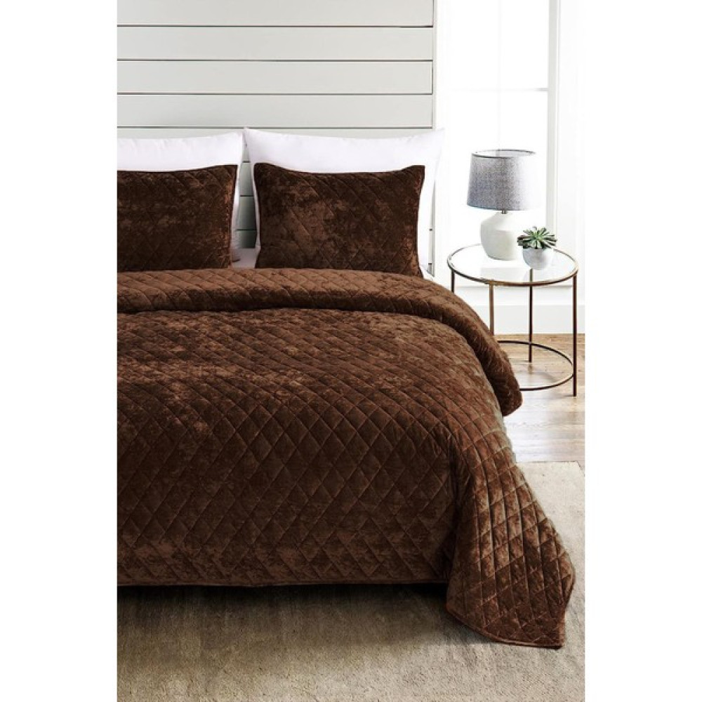 Evlen Home Collection Kapitone Kadife Yatak Örtüsü Seti Çift Kişilik Supersoft 3 Parça Yumuşak Elyaf Dolgulu Çeyizlik - Kahverengi - 220 x 240 cm Yatak Örtüsü Fiyatı
