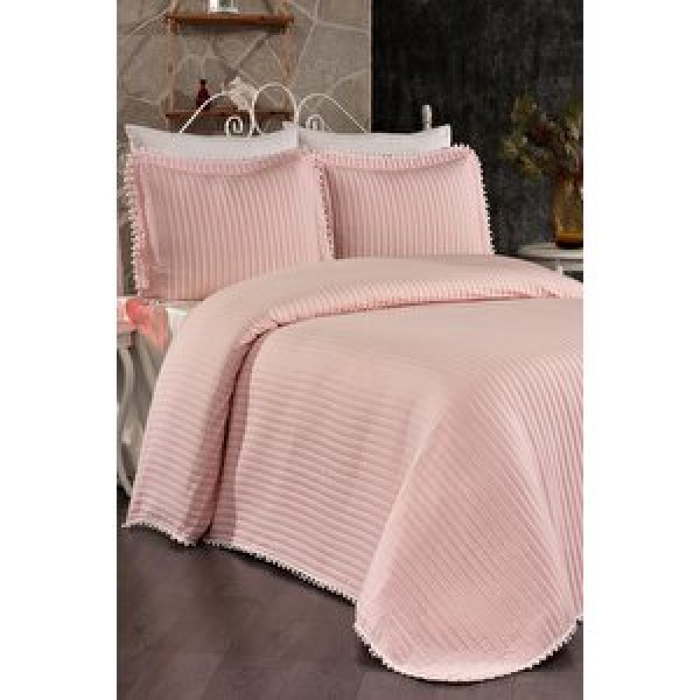 Evlen Home Collection Kapitone Ponpon 3 Parça Yatak Örtüsü Ç.k Pudra Yatak Örtüsü Fiyatı