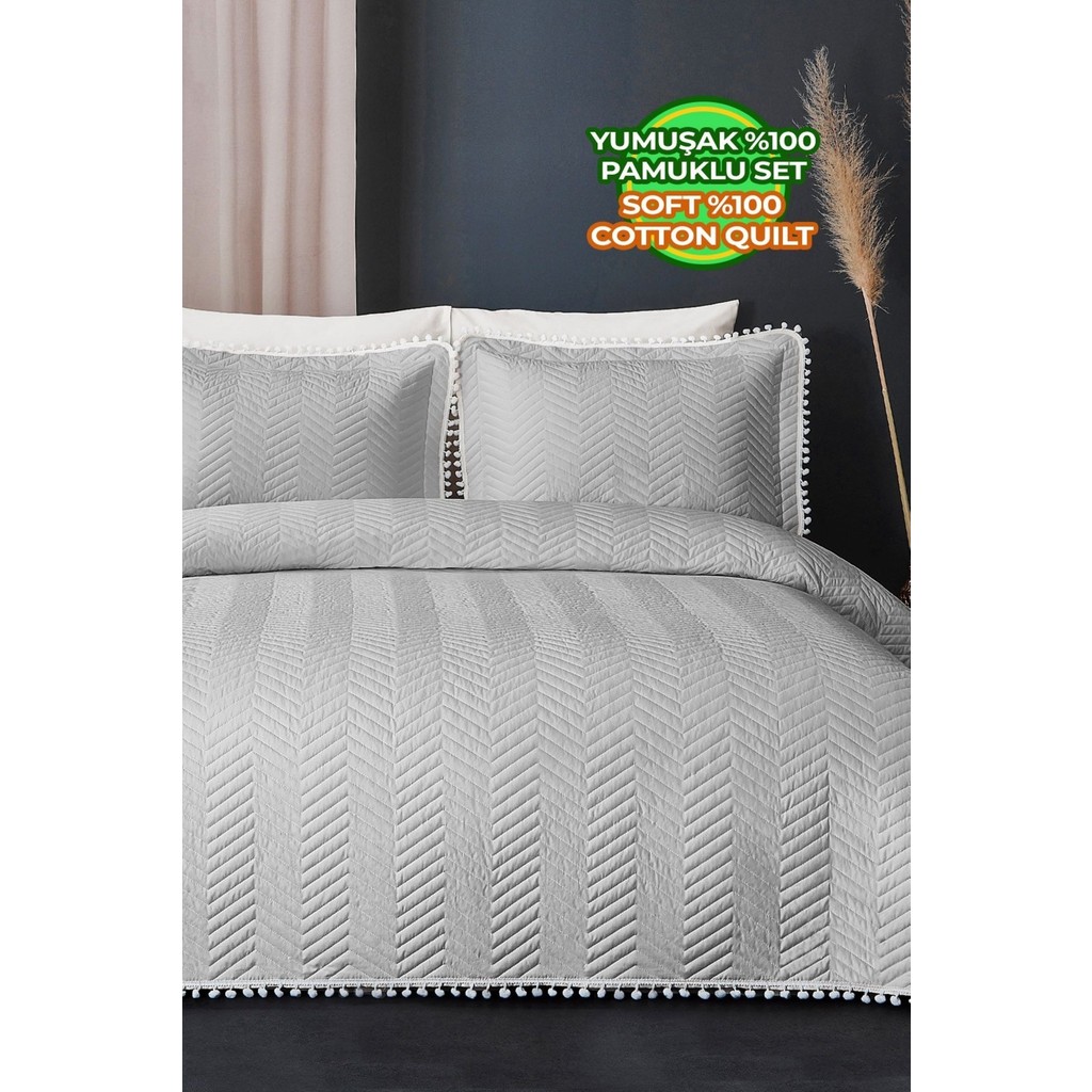Evlen Home Collection Kapitone Ponponlu %100 Pamuk Tek Kişilik Yatak Örtüsü ( Pike ) Takımı Gri - 180 x 220 cm SSD / Solid State Drive Fiyatı