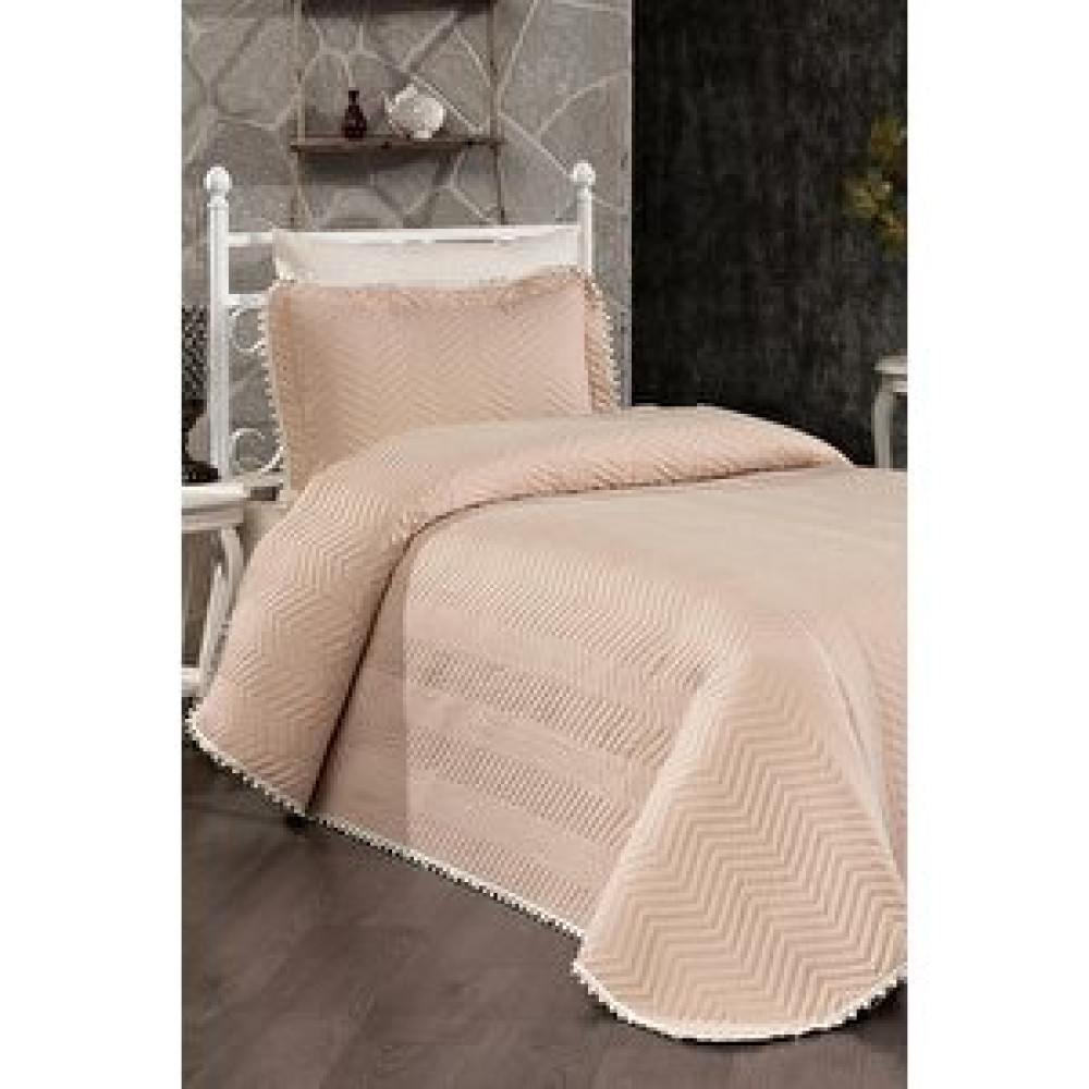 Evlen Home Collection Kapitone Ponponlu Tek Kişilik Yatak Örtüsü Açık Cappuccino Yatak Örtüsü Fiyatı
