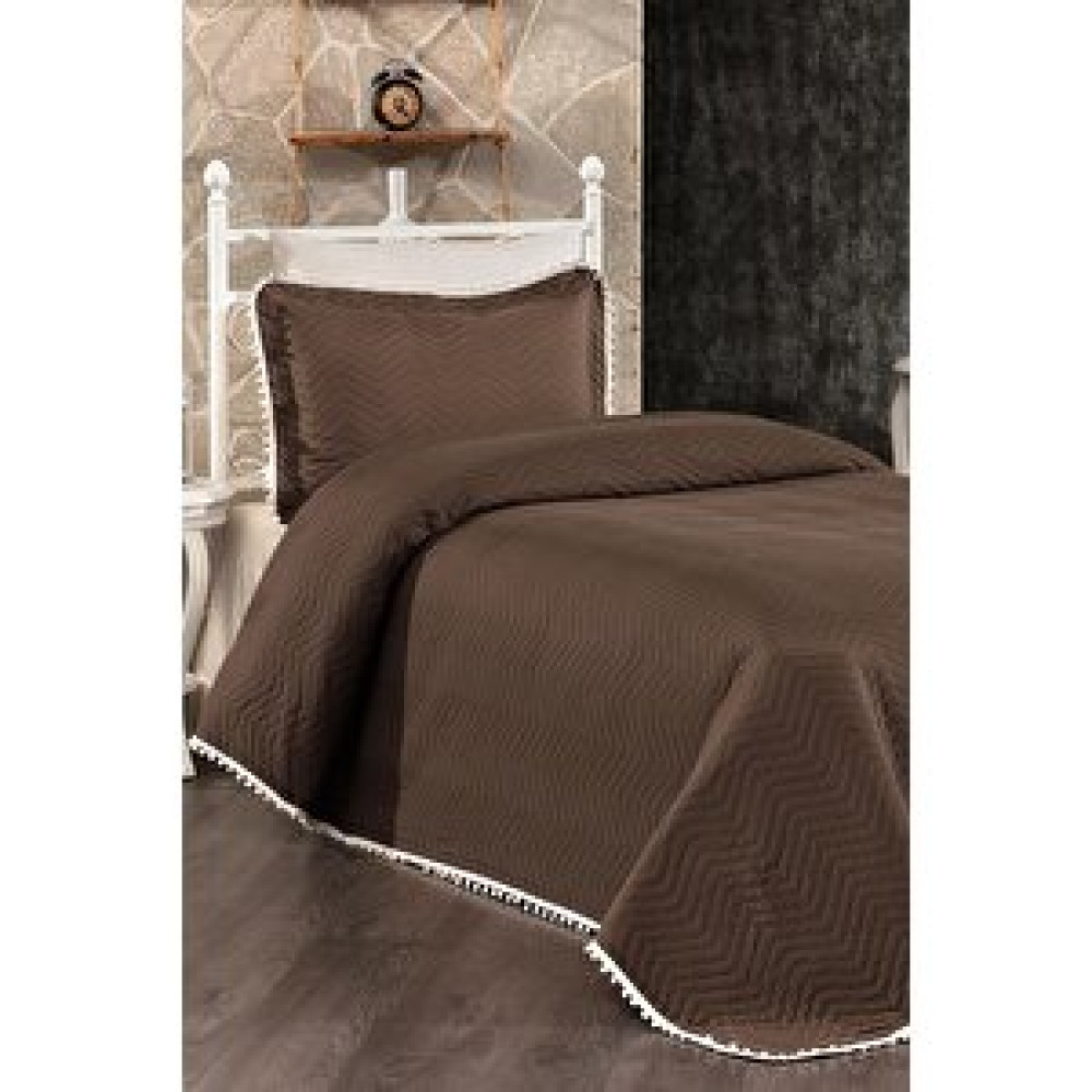 Evlen Home Collection Kapitone Ponponlu Tek Kişilik Yatak Örtüsü Koyu Kahve Yatak Örtüsü Fiyatı