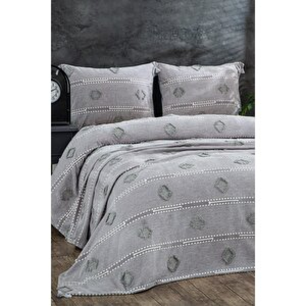 Evlen Home Collection Katre Pamuklu Çift Kişilik (pike Takımı) Yatak Örtüsü Battal Çeyiz Seti 3 Parça Gri Yatak Örtüsü Fiyatı