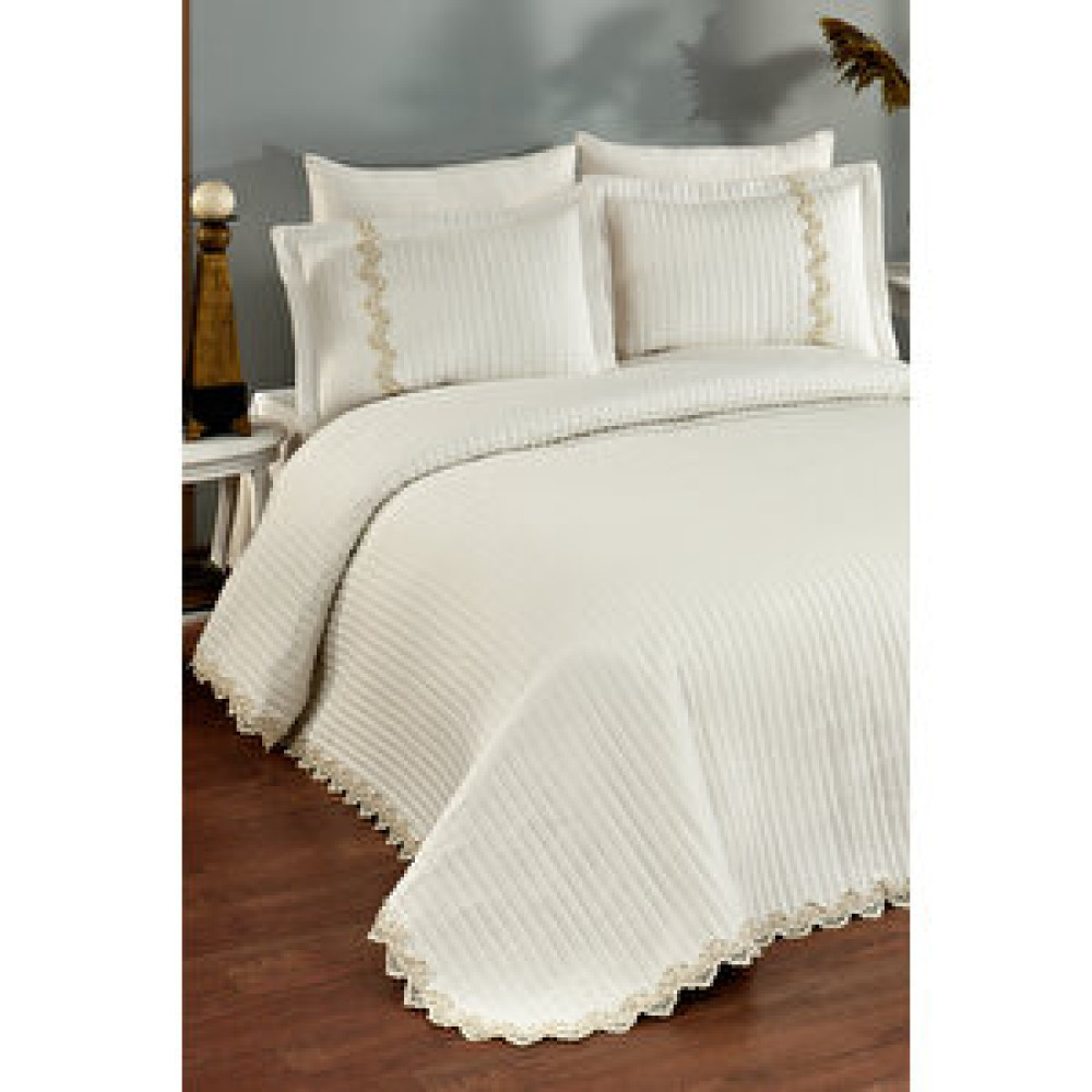 Evlen Home Collection Mihrimah Danteli Çift Kişilik %100 Pamuk Yatak Örtüsü ( Pike ) Takımı Krem Krem Yatak Örtüsü Fiyatı