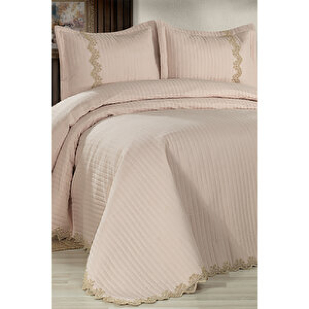 Evlen Home Collection Mihrimah Dantelli Çift Kişilik %100 Pamuk Yatak Örtüsü ( Pike ) Takımı Capp Cappuccino Yatak Örtüsü Fiyatı