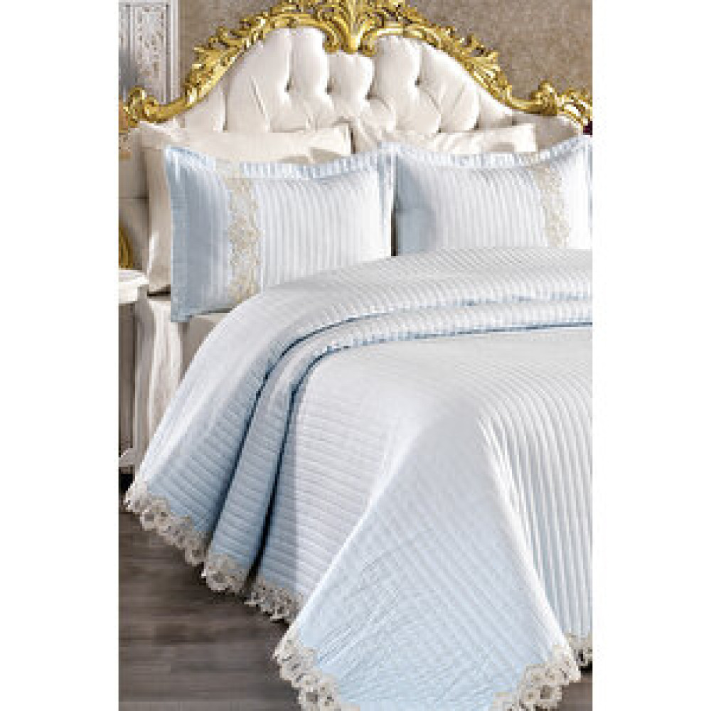 Evlen Home Collection Mihrimah Dantelli Çift Kişilik %100 Pamuk Yatak Örtüsü ( Pike ) Takımı Mavi Mavi Yatak Örtüsü Fiyatı