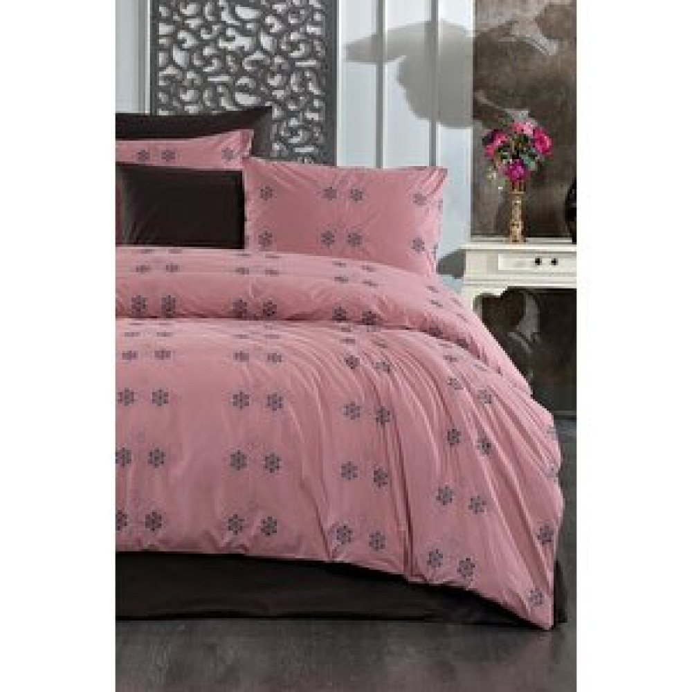 Evlen Home Collection Nakışlı %100 Pamuk Lüks Kalite Nevresim Takımı Çift Kişilik Azelia 6 Parça Çeyizlik Set Pudra Nevresim Takımı Fiyatı