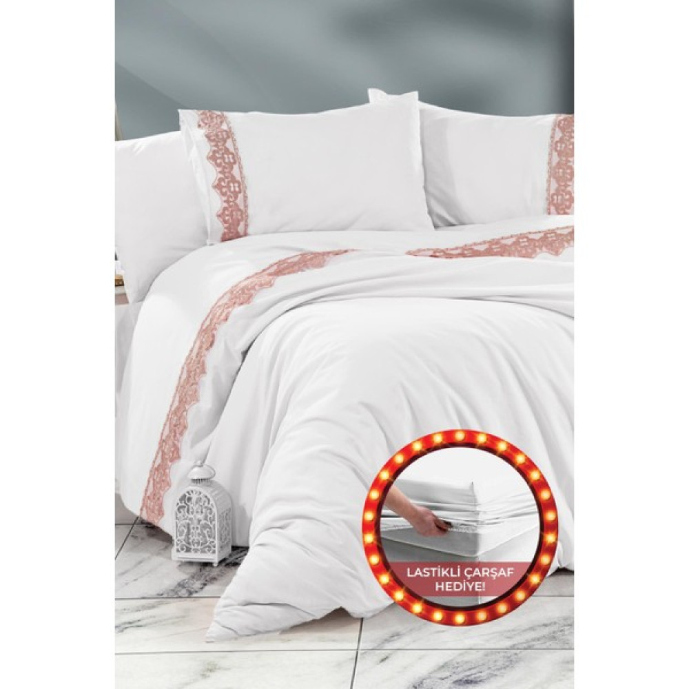 Evlen Home Collection Nirvana Dantel Güpürlü Nevresim Takımı %100 Pamuk Çift Kişilik (3 Parça) Krem/pudra - Pudra - 200 x 220 cm Nevresim Takımı Fiyatı