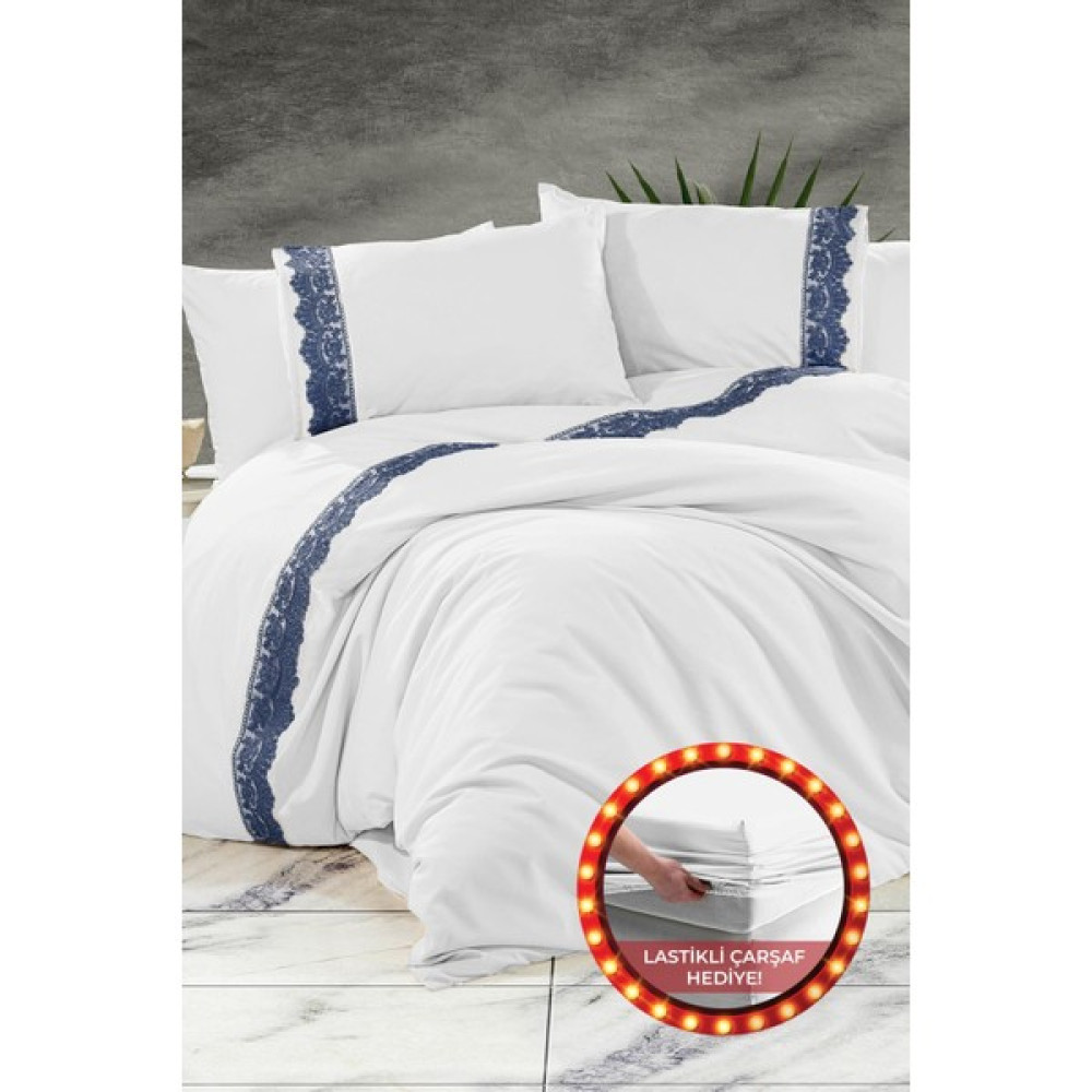Evlen Home Collection Nirvana Dantel Güpürlü Nevresim Takımı %100 Pamuk Çift Kişilik (3 Parça) - Lacivert - 200 x 220 cm Nevresim Takımı Fiyatı