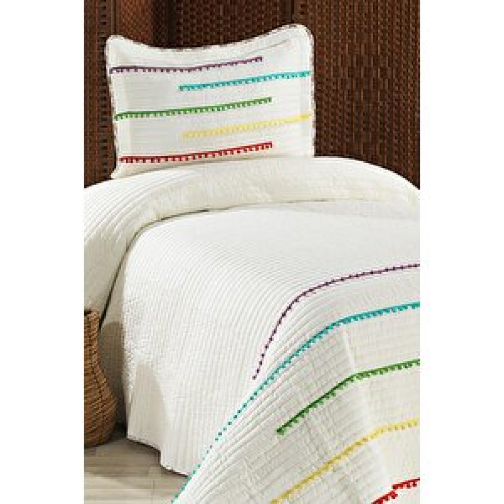 Evlen Home Collection Nova Renkli Ponponlu %100 Pamuk Tek Kişilik Yatak Örtüsü ( Pike ) Takımı Yatak Örtüsü Fiyatı