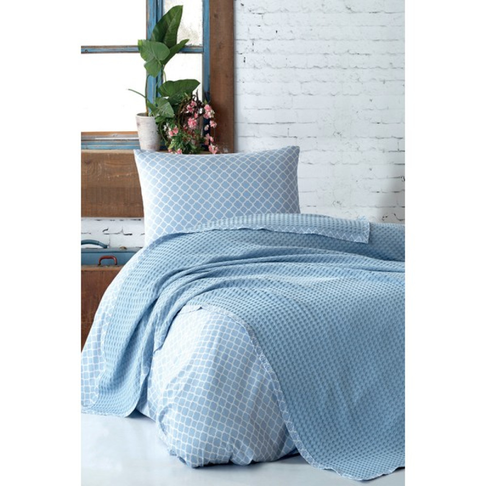 Evlen Home Collection Pamuk Pike Takımı Tek Kişilik 3 Parça Havuzlu Pike Seti / Yatak Örtüsü - Mavi Pike & Pike Takımı Fiyatı