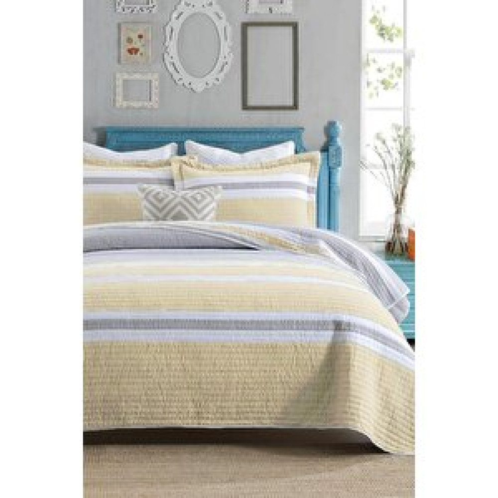 Evlen Home Collection Pamuklu Çizgili Yatak Örtüsü Seti Çift ( Taraflı ) Kişilik 3 Parça Günlük Battal Jelly Bej Yatak Örtüsü Fiyatı