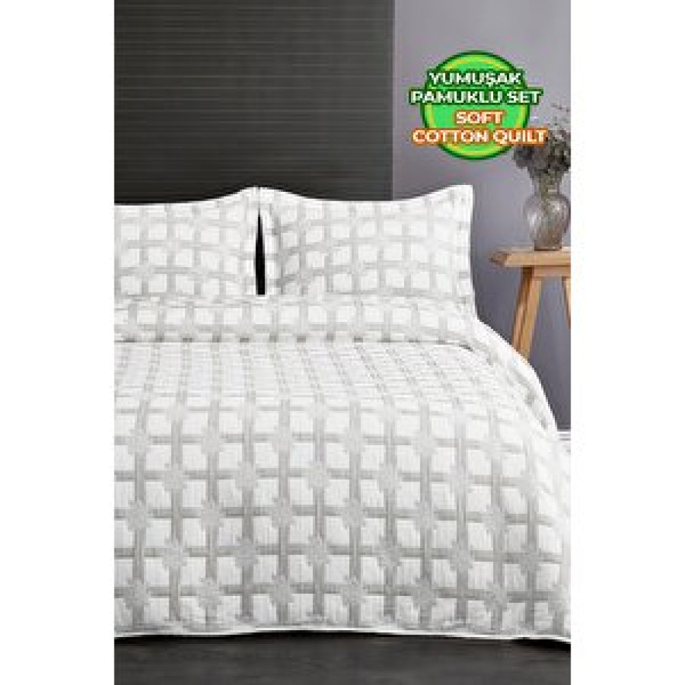 Evlen Home Collection Pamuklu Çizgili Yatak Örtüsü Seti Çift ( Taraflı ) Kişilik 3 Parça Günlük Battal Shelby Gri Yatak Örtüsü Fiyatı