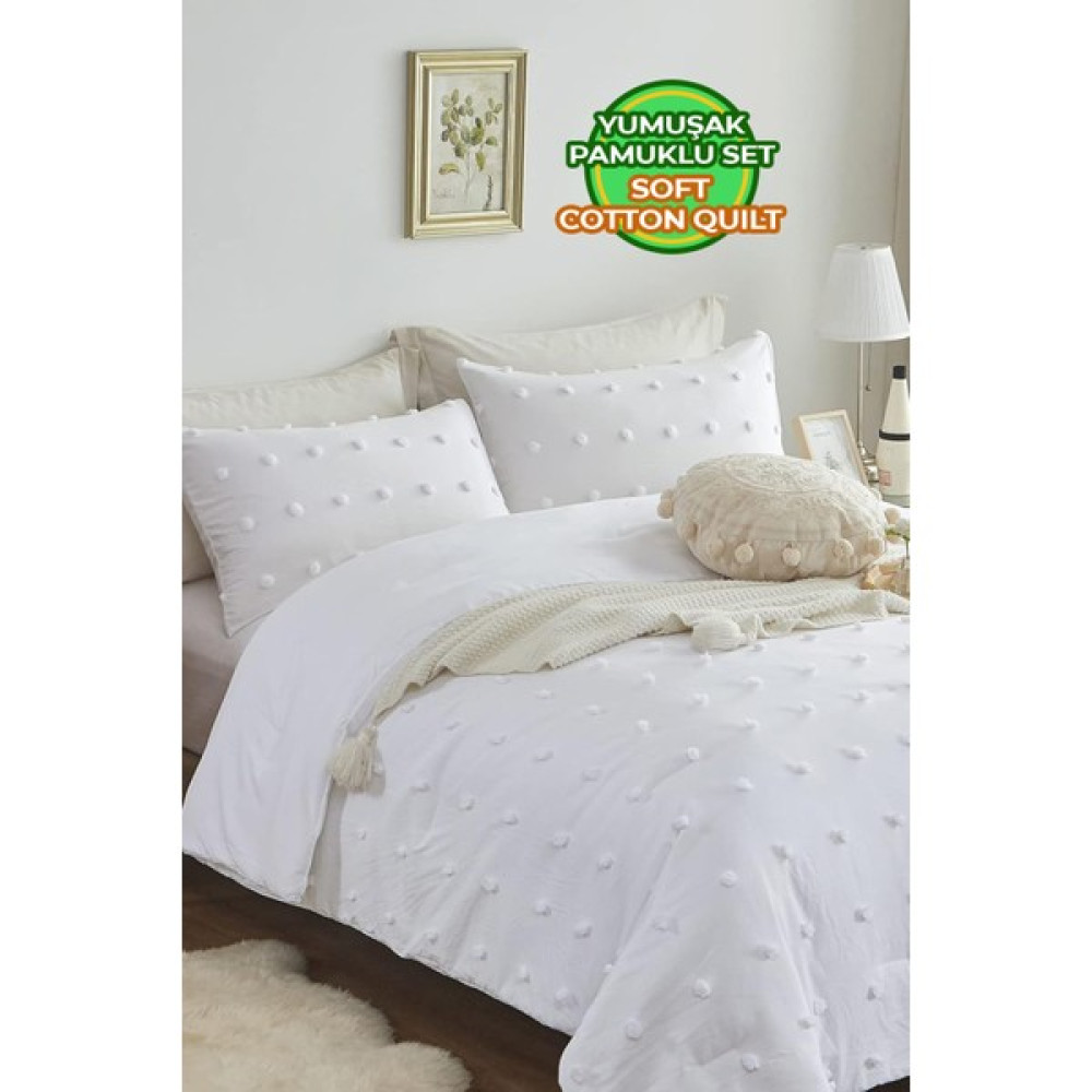 Evlen Home Collection Pamuklu Emmy Yatak Örtüsü Seti Günlük Çift ( Taraflı ) Kişilik Boho 3 Parça Dolgulu Tufting - Beyaz - 240 x 250 cm Yatak Örtüsü Fiyatı