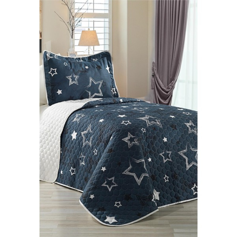 Evlen Home Collection Pamuklu Ranforce Kumaş Yıldız Kapitone Yatak Örtüsü Tek Kişilik - Lacivert - 180 x 230 cm Yatak Örtüsü Fiyatı