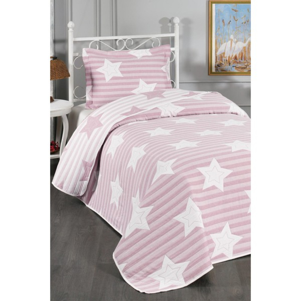 Evlen Home Collection Pedri Yıldız Desenli Pamuklu Tek Kişilik Yatak Örtüsü Seti ( Pike Takımı ) Pudra 2 Parça | Çocuk Genç Yatak Örtüsü Yatak Örtüsü Fiyatı