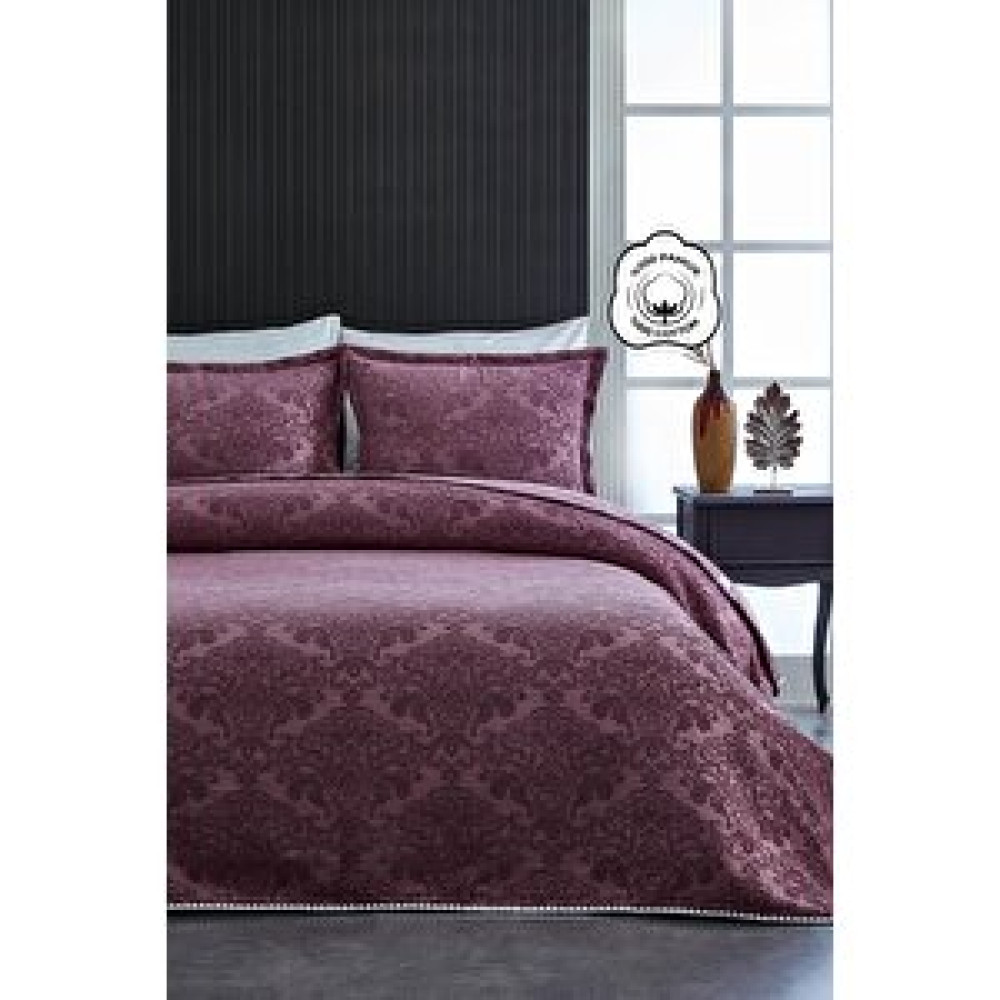 Evlen Home Collection Pera Çift Kişilik Yatak Örtüsü Seti Pike Takımı Şönil %100 Pamuk Yıkanabilir Mürdüm Yatak Örtüsü Fiyatı